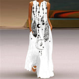 Namcoverse Fashion Star Print Elegant Sleeveless Print V Neck Party Maxi Dress