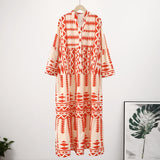 Namcoverse Women's Fashion Casual Print Vintage Button Down Loose V Neck Maxi Dress