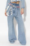 namcoverse Patchwork High Waist Hippy Ripped Belted Jeans