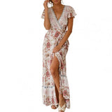 Namcoverse Sexy V-neck Floral Print Boho Vintage Casual Dress