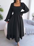 Namcoverse Elegant Party Square Neck Ruffle Long Sleeve Maxi Dress