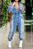 namcoverse Color Block Feminine Pocket Denim Jumpsuit