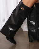 namcoverse Metal Decor Urban Stone Pattern Fold Over Boots