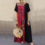 Namcoverse Fashion Bohemian Vintage Patchwork Linen Cotton Beach Party Maxi Dress