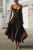 Namcoverse Sexy Backless V-neck Hollow Out High Maxi A-line Dress