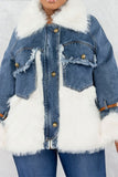 namcoverse Faux Fur Patchwork Casual Denim Coat