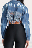 namcoverse Ripped Stylish Tassel Hem Denim Jacket