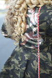 namcoverse Sequin Patchwork Camouflage Lapel Cute Coat With Belt