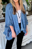 namcoverse Solid Color Elegant Ruffle Denim Coat