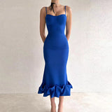 Namcoverse Summer Sleeveless Temperament Fishtail Sexy Solid Color Elegant Backless Party Maxi Dress