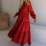 Namcoverse Fashion Cotton Crew Neck Solid Color Elegant Loose Office Maxi Dress