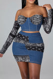 namcoverse Paisley Patchwork Bandeau Romantic Denim Dress Suit