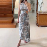 Namcoverse Printed Sexy Strapless Strap Waist Party Elegant Fashion Slim Maxi Dress