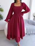 Namcoverse Elegant Party Square Neck Ruffle Long Sleeve Maxi Dress