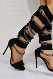 namcoverse Chain Decor Cool Bandage Denim Sandals