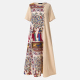 Namcoverse Fashion Bohemian Vintage Patchwork Linen Cotton Beach Party Maxi Dress