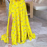 Namcoverse Summer Women's Fashion Elegant Sleeveless High Waist Sexy Suspender Slit Maxi Dress