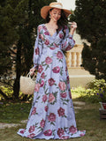 Namcoverse Trendy V Neck Bohemian Balloon Sleeve Print Vintage Vacation Loose Maxi Dress