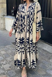 Namcoverse Women's Fashion Casual Print Vintage Button Down Loose V Neck Maxi Dress