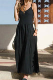 Namcoverse Summer Women's Solid Color Casual Pleated Pleated Maxi Dress