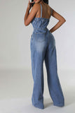 namcoverse Gradient Denim Spaghetti Strap On-trend Wide Leg Jumpsuit