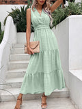 Namcoverse Elegant Lace Stitching Sexy Open Back Sleeveless Ruffle Fashion V Neck Maxi Dress