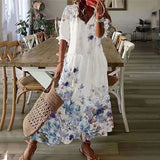 Namcoverse Elegant V Neck Tassel Loose Printed Boho Style Hollow Lace Maxi Dress