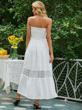 Namcoverse Lace Cut Out Sleeveless Elegant Solid Color Off Shoulder White Maxi Dress