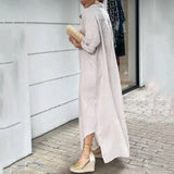 Namcoverse Fashion Casual Loose Stand Collar Slim Simple Cardigan Home Maxi Dress