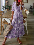 Namcoverse Elegant V Neck Tassel Loose Printed Boho Style Hollow Lace Maxi Dress