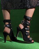 namcoverse Buckled Design Retro Peep Toe Sandals