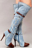 namcoverse Denim Patchwork Funky Buckled Boots