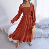 Namcoverse Elegant Folds Full Sleeve Ruffles A-line Maxi Dresses