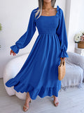 Namcoverse Elegant Folds Full Sleeve Ruffles A-line Maxi Dresses