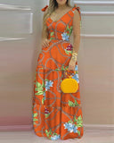 Namcoverse Sexy Fashion Sleeveless Printed V-neck Maxi Dress