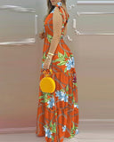 Namcoverse Sexy Fashion Sleeveless Printed V-neck Maxi Dress