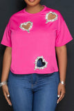 namcoverse Hollow-Out Rhinestone Heart Decor Stunning T-Shirt