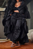 namcoverse Solid Color Gothic Ruffle Trench Coat