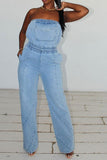 namcoverse Solid Color Stylish Bandeau Denim Jumpsuit