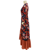 Namcoverse Fashionable Elegant Bohemian Floral V Neck Ruffle Beach Maxi Dress