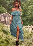 Namcoverse Casual One Shoulder Polka Dot Vintage Split Sexy Long Boho Dress