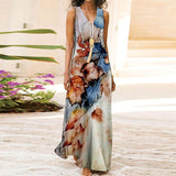 Namcoverse Summer Boho Beach V Neck Sleeveless Casual Floral Print Maxi Dress