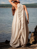 Namcoverse Women's Fashion Stand Collar Linen Beach Sleeveless Backless Maxi Dress
