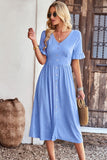 Namcoverse Summer Slim Sexy Party Elegant V Neck Solid Color Beach Midi Dress