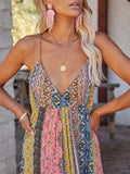 Namcoverse Trendy Elegant Boho Party Beach Vacation V Neck Printed Floral Maxi Dress