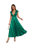 Namcoverse Women's Fashion Casual Summer Solid Color V-Neck Short Sleeve Swing Maxi Dress