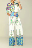 namcoverse Floral Print Shirt Collar Feminine Pant Suit