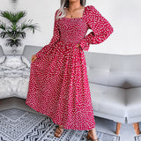 Namcoverse Elegant Square Neck Full Sleeve Pleated Printed Maxi Dress