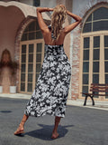 Namcoverse Fashion Casual Sleeveless Open Back Sexy Print Black Maxi Dress