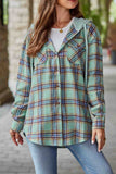 namcoverse Hooded Plaid Button Up Blouse
